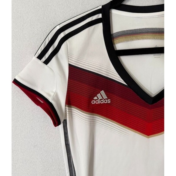 Adidas Shirt Deutscher Fussball-Bund Soccer Climacool Women Medium White V Neck - Picture 3 of 16